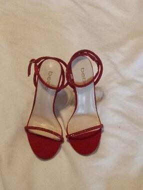 bebe Red Ankle-Strap High Heel Sandals